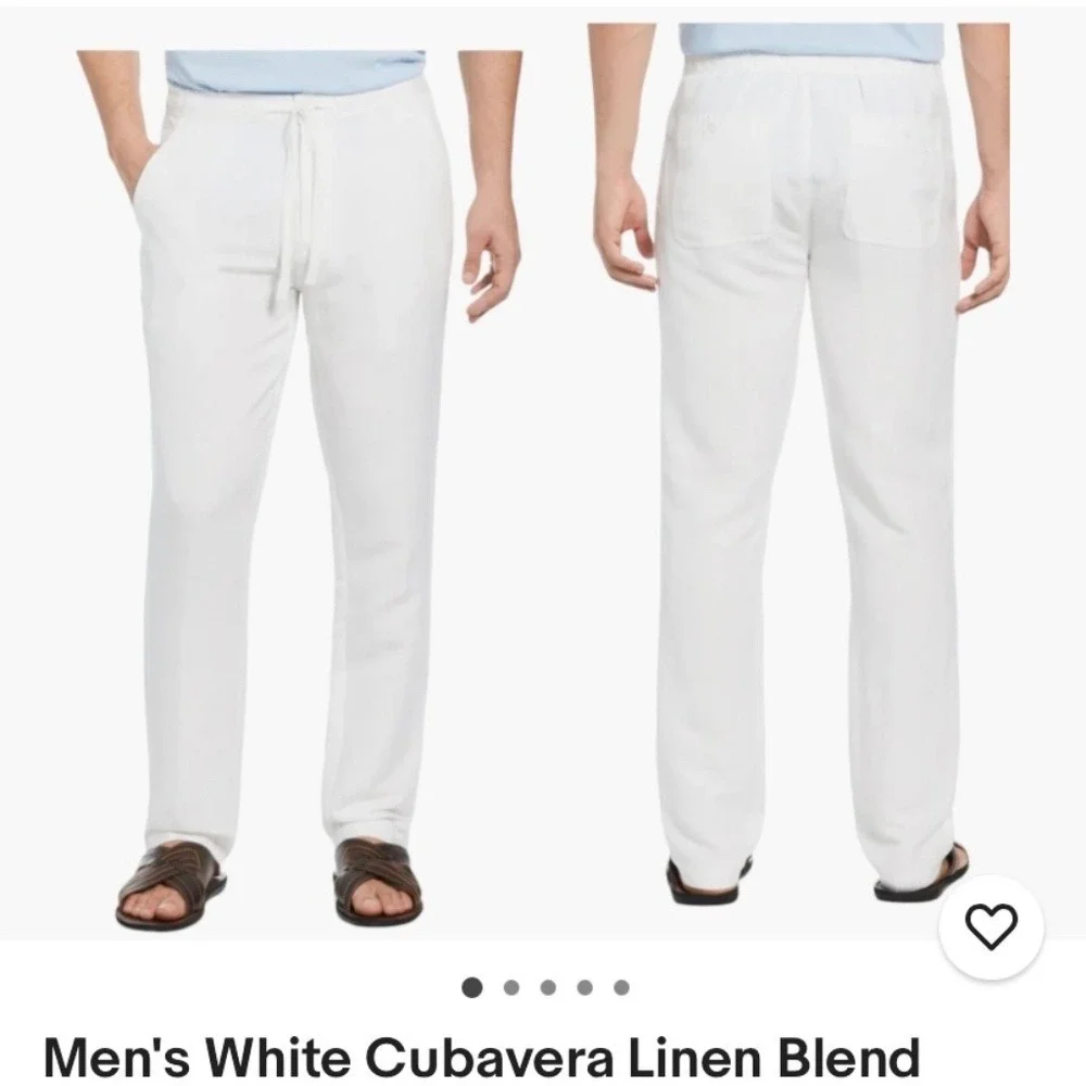 Cubavera‎ Linen Blend Pants Men M White Drawstring Relaxed Beach Trousers